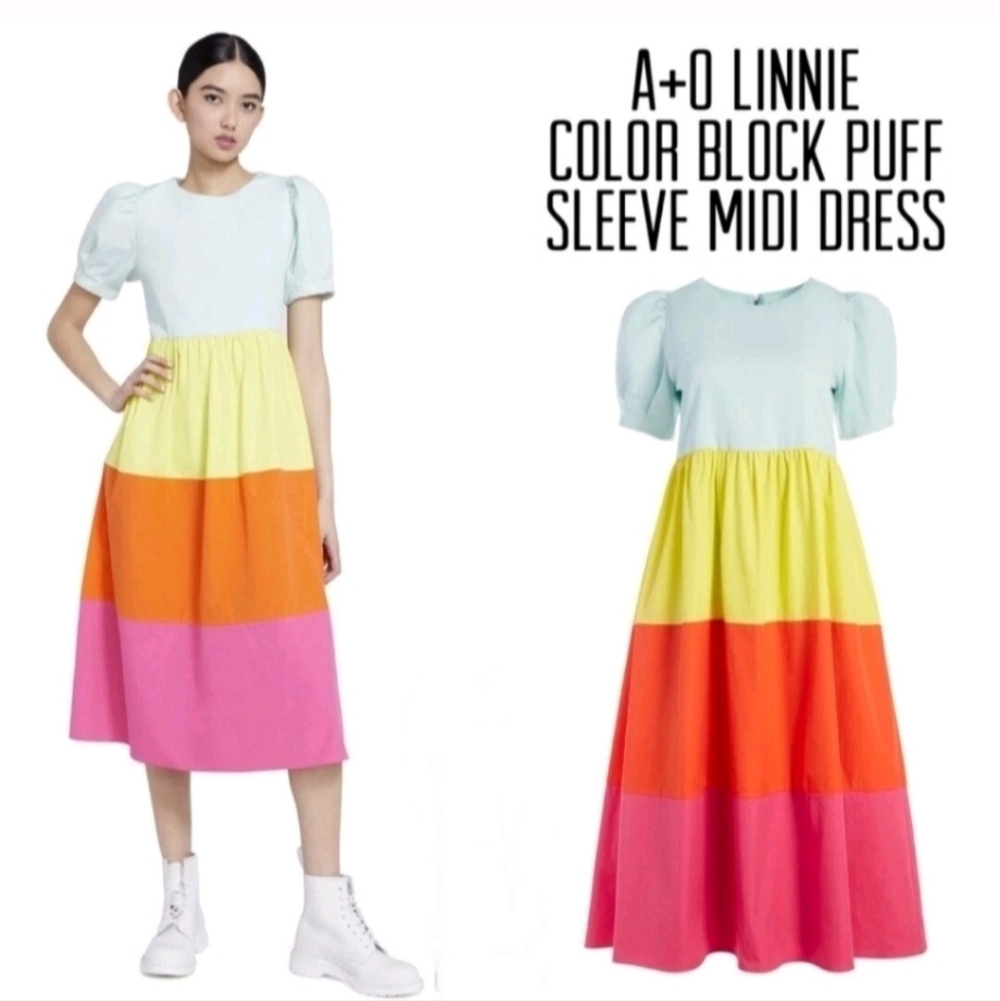 Alice + Olivia LINNIE PUFF SLEEVE MIDI DRESS SIZE 4  NWT